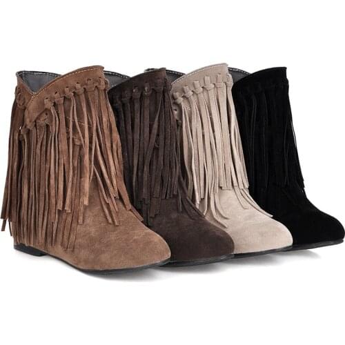 Fast selling foreign currency source for high quality frosted skin fringed womens boots big size womens customized boots