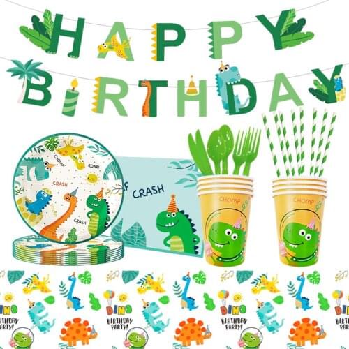 Dinosaur Party Theme Childrens Birthday Holiday Party Paper Cup Banner Paper Towel Tablecloth Party Set abc301