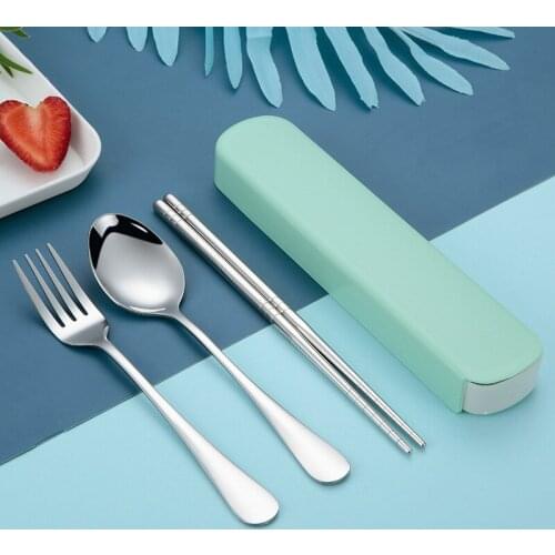 Travel Portable Cutlery Box Stainless Steel Chopsticks Fork Spoon Dinnerware Kitchen Tableware With Wheat Straw Box