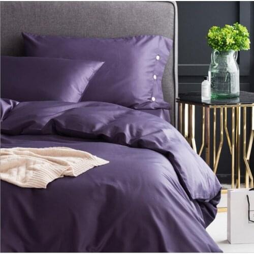 Purple Egyptian cotton Bedclothes Bedding sets King Queen size Bedspread Solid Color Simple Duvet cover Bed sheet Pillowcases