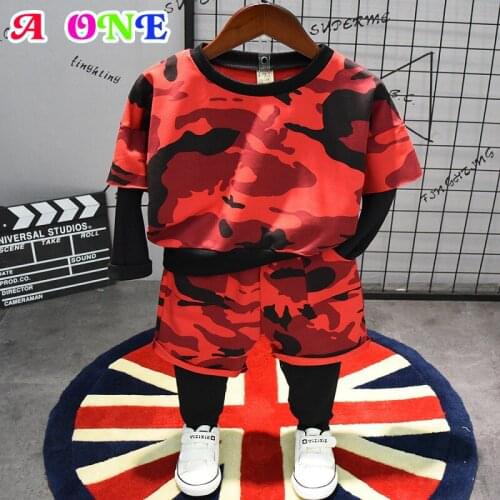 Kids boy sets clothes fashion Camouflage Outdoor sports T-shirt + pants 2 pcs set kids for set boys clothes 90-130 cm z69