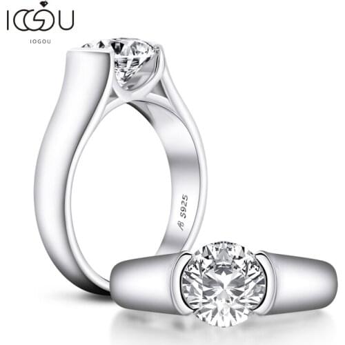 IOGOU 2.0 Carats Round Cut Solitaire Engagement Ring for Women SONA Diamond 925 Sterling Silver Anniversary Wedding Band Ring