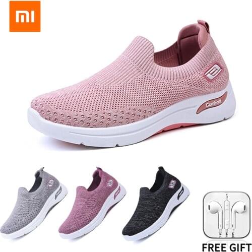Xiaomi Youpin Shallow Casual Sneakers Mesh Flats Women Large Size Breathable Lightweight Sports Flying Knit Female Size 36-41