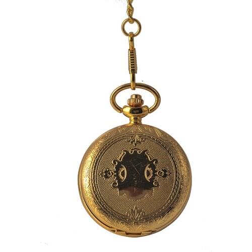 1036Large size quartz pocket watch gold shield fashion flip pocket watch white dial with waist chain