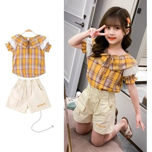 2020 Summer Baby Girls Clothes Set Sleeveless Lace Collar T-shirt Tops+Denim Shorts Suits Casual Outfits Sets