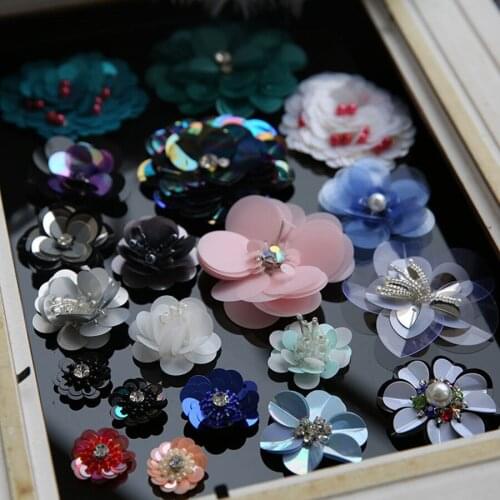 MAXSIN FUN 2Pcs/lot Colorful Handmade Sequins Beads Flower Applique Patches For Hair Clip Bags Brooch Clothes Sew On Stickers
