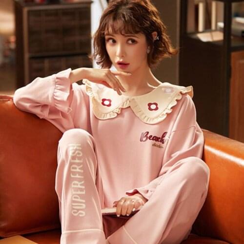 Ladies Winter Pajamas for Woman Cotton Sleepwear Pyjamas Set Long Sleeve Pant Nightwear Pijama set