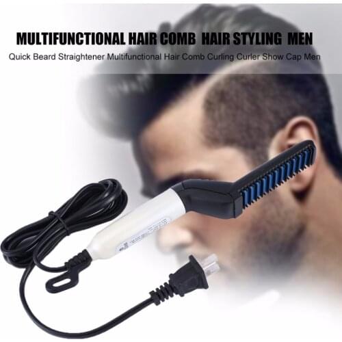 Fashion Men Male Hair Comb Quick Beard Straightener Curling Curler Show Cap Beauty Hair Styling Tool Gift Box Pack