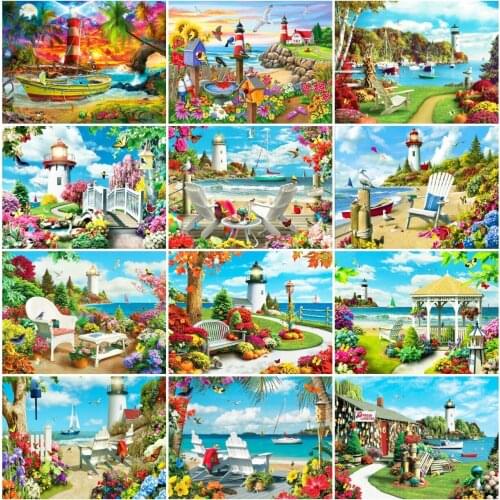 AZQSD Full Drill Diamond Painting Lighthouse Bird Cross Stitch Diamond Embroidery Landscape Mosaic Handmade Home Decoration