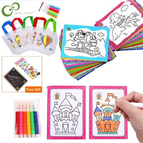 Educational Toy for Children DIY Eco-friendly Graffiti Bag DIY Double-sided Coloring Cards Drawing Art Toys for Children WYW