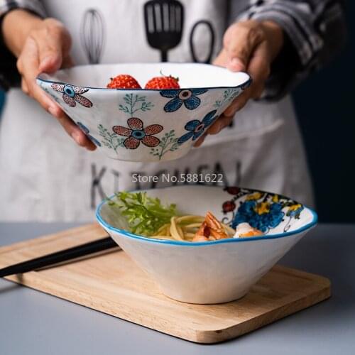 Underglaze Color Stone Pattern Creative Personality Tableware Fruit Salad Bowl Japanese Household Cereal Breakfast Bowl