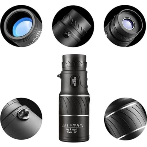 Portable 16 X 52 High Over Binoculars Telescope Monocular 66 / 8000M Plastic Binoculars Outdoor Black Outdoor Telescope