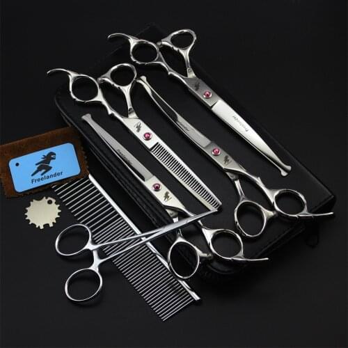 Professional 7.0 inch Dog Scissors Pet Grooming Scissors Round Tip Safety Straight Thinning Curved Scissors for Groomer
