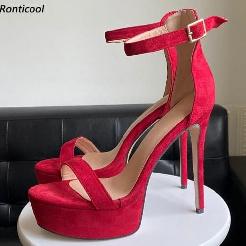 Ronticool Handmade Women Platform Sandals Waterproof Sexy Stiletto Heels Open Toe Gorgeous Wine Red Party Shoes US Size 5-20