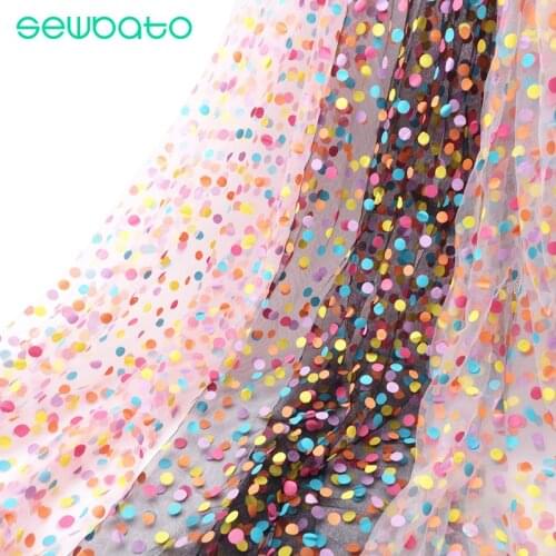 SEWBATO High Quality 160cm Width Colorful Polka Dot Printing White Mesh Cloth Gauze Material Tulle Wedding Lace Fabric by meter
