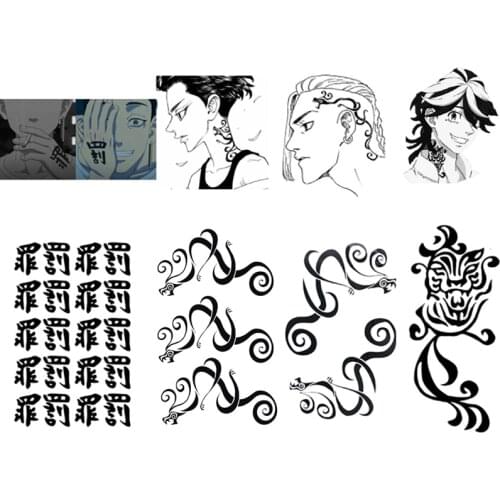 Anime Tokyo Revengers Cosplay Manjiro Sano Ken Ryuguji Tattoo Stickers Neck Arm Waterproof Fake Tattoos Halloween Accessories