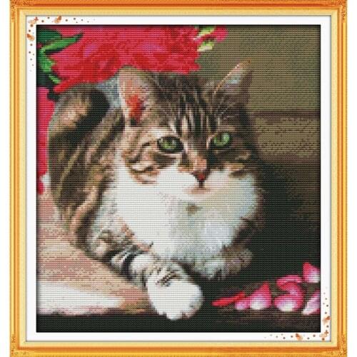 Everlasting Love Lovely Cat Chinese Cross Stitch Kits Ecological Cotton Stamped Printed 11CT DIY New Year Decorations For Home