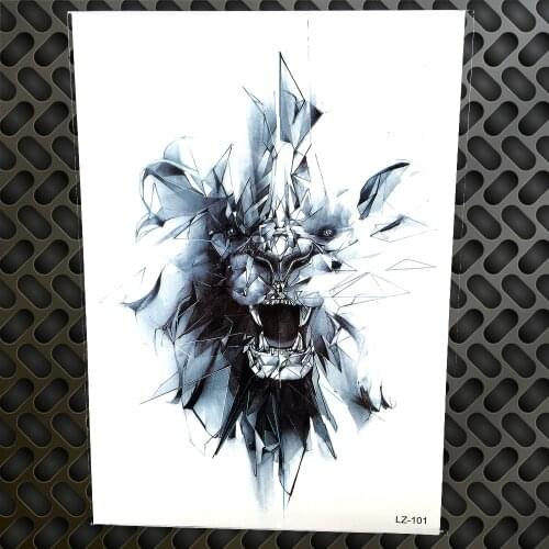 Stone Lion illustration Temporary Tattoo Geometry Abstract Waterproof Tattoo Sticker Men 21*15CM Big Body Art Flash Tatoo Women