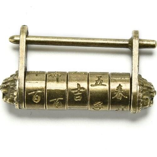 High Quality Chinese Vintage Antique old style password Brass Carved Word padlock lock/key
