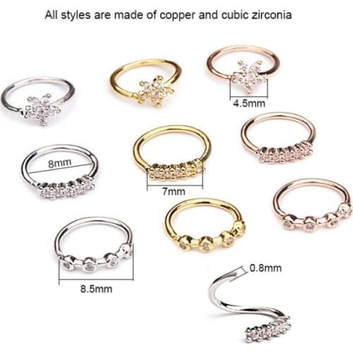 1piece Nose Piercing Woman Body Jewelry Cz Nose Hoop Nostril Nose Ring Tiny Flower Helix Cartilage Tragus Ring