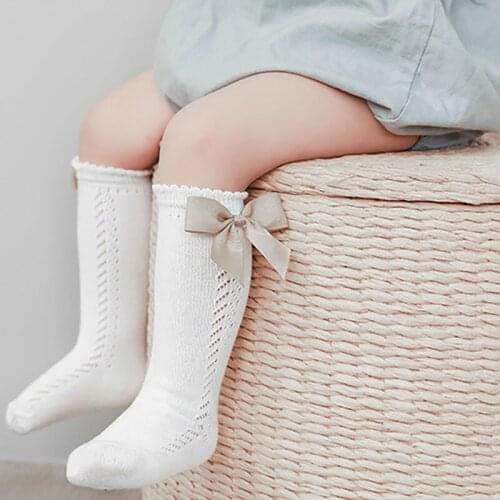 0-6 Years Old Baby Girls Bowknot Stocking Cute Hollow Out Mesh Princess Socks Spring Summer Kids Knee High Cotton Socks Toddlers