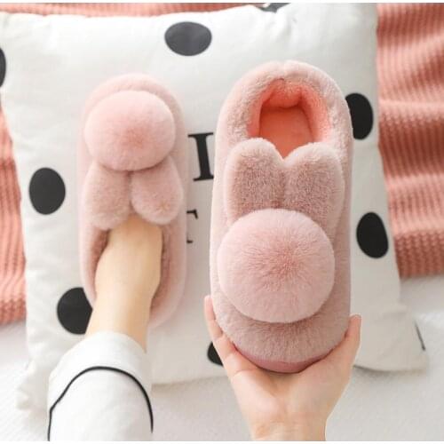 Rabbit Ear Women Home Slipper Winter Warm Ladies Slip On House Shoes Cute Indoor Plush Female Slippers Non Slip Platform Slides