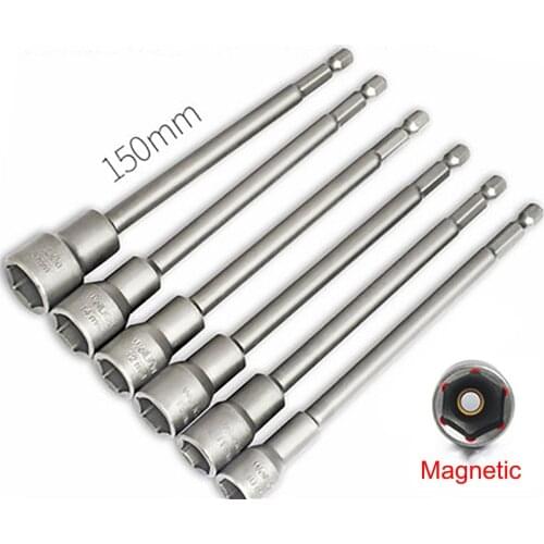 1Pcs 5mm-19mm Lengthen Hex Socket Sleeve Bit Nut Driver for Power Drills Impact Drivers Hand Drills Tools Parts Length 150mm