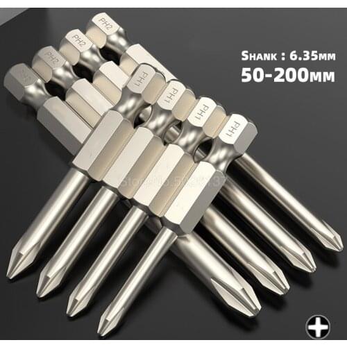 1Pc 6.35mm Hex Shank Cross Head Screwdriver Bits Phillips Electric Driver Hand Tools Magnetic Drill Bit Length Impact Torque S2