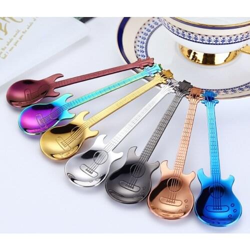 1PCS Stainless Steel Coffee Spoon Guitar Shape Tea Spoons Tableware Kitchen Dining Bar Tools 7 Colors