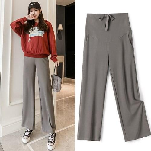 1107# Maternity Pants Spring Autumn Casual Pants Solid Color Comfy Belly Support Pants Elastic Waist Maternity Trousers