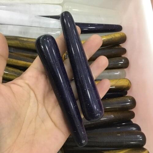 2pcs Natural Healing Chakra Blue Gold Sandstones Crystal Wand Face Roller Stick Minerals Carved Massager