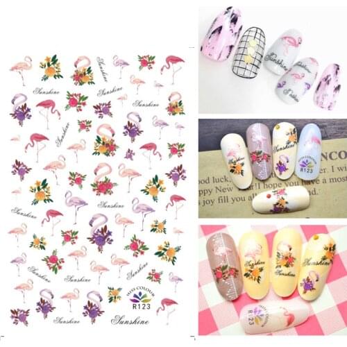 3D Nail Sticker Cute Flamingo Rose Flower Fashion Stickers Autumn Small Adhesive Stickers for Manicure Nail Art Decoration
