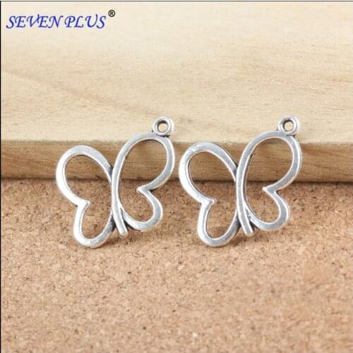 High Quality 10 Pieces/Lot 17mm*19mm Antique Silver Plated Hollow Out Butterfly Charms