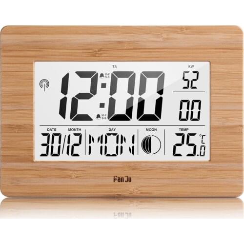 FanJu FJ3530 Alarm Clock LCD Digital Table Clocks Temperature Thermometer Large Size Clock Moon Phase Display