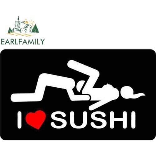 EARLFAMILY 13cm x 7.6cm for I Love Sushi Sign Vinyl Car Wrap Bumper Anime Laptop Car Stickers Cartoon Bumper RV Surfboard Decal