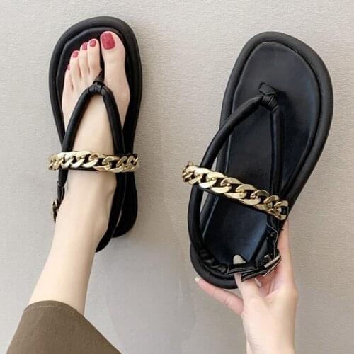 Elegant Women Sandals Flip Flops Vogue Chain Buckle Design Vacation Beach Summer New Casual Office Slippers Woman Shoes