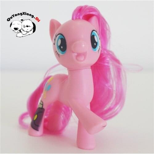 P8-007 Action Figures 8cm Little Cute Horse Model Doll Leg lift Open smile Black bow tie Pinkie pie Anime Toys for Children