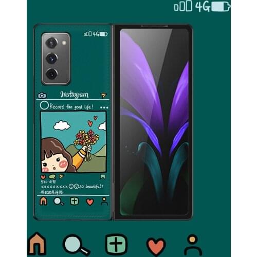 Ins Cartoon Case for Samsung Galaxy Z Fold2 Leather Grain Phone Cover for Samsung Luxury Protecive Back Cover W21 Z Fold 3 Funda