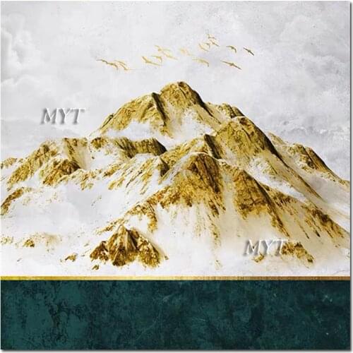 Mountain Landscape Picture Art 100% Handmade Abstract Gold Foil Canvas Oil Painting Wall Art Living Room Decor Golden Artwork