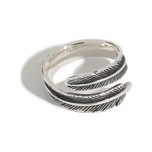 SHANICE S925 sterling silver open ring Leaf Feather Rings Leaf Bird Feather Open Adjust Ring Christmas Minimalist Jewelry Gift