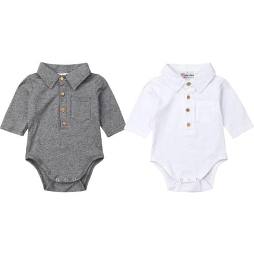 Newborn Baby Boy Long Sleeve Cotton Jumpsuit Romper Pocket Button Solid Casual Baby Clothes