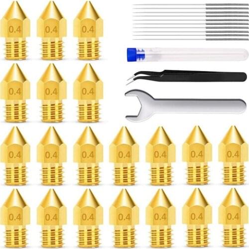 3D Printer Nozzle Cleaning Kit MK8 Brass Nozzle with Cleaning Needle for Makerbot Ender 3 and CR-10 Series 3D Printers