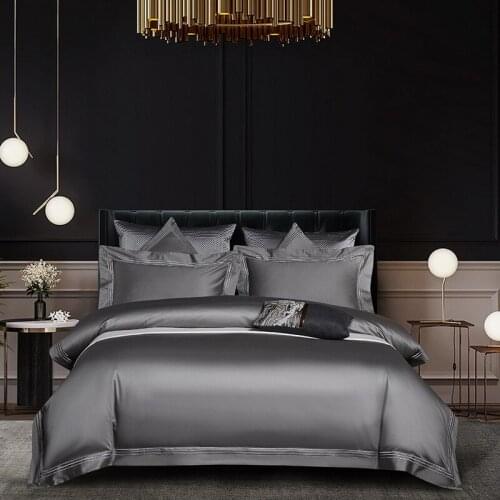 Rushed Real Grey Egyptian Cotton Bedding Set Hotel Quality Silky Duvet Cover King Double Size Bed Satin Single Kit Silk Luxury