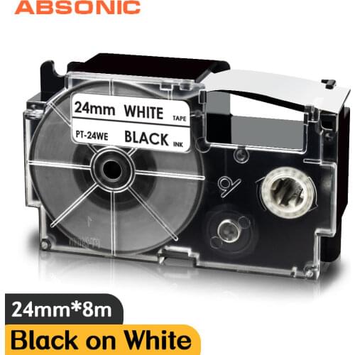 Printer Ribbon Black on White XR-24WE 24mm Label Tape for Casio XR24WE XR 24WE Compatible for Casio Printer KL-G2 KL-430 KL-7200