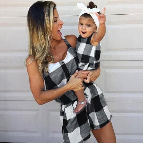 Summer Women Kids Costume Mother Daughter Family Matching Outfits Clothes Plaid Parent-child Baby Girls Mom Romper Fashion Dress