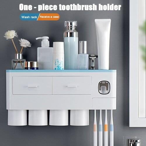 Magnetic Adsorption Inverted Toothbrush Holder Automatic Toothpaste Squeezer Dispenser Bathroom Multifunction Storage Rack
