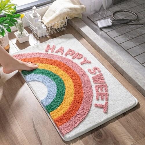 Cartoon Flocking Household Bathroom Absorbent Floor Mats Bathroom Non-slip Mats Bedroom Door Mats Toilet Door Carpets