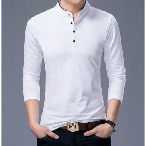 Brand New Men T Shirt Mens Casual Cotton Long Sleeve Mandarin Collar Tshirt Mens Plus Size 4XL 5XL Solid Color Tee T-shirt Tops