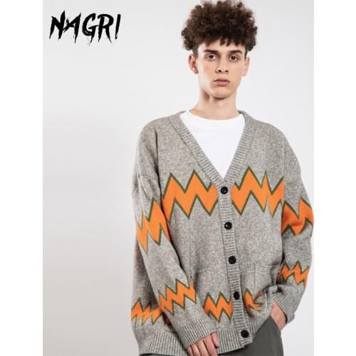 NAGRI Knit Cardigans Sweater Men Autumn Winter Casual Long Sleeve V Neck Sweatercoat Male Front Button Up Top Sweaters