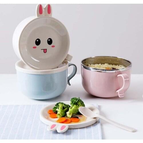 800ml Children Dishes Set Baby Tableware Kit Stainless Feeding Bowl Spoon Set Heat Preservation Bowl